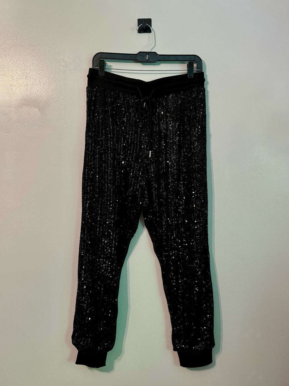 Unique Vintage Saints & Hearts Black Sequin Joggers